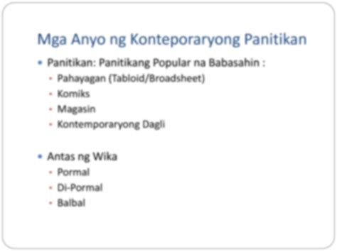 ano ang kontemporaryo|MGA Angyo NG Kontemporaryong Panitikan NG .